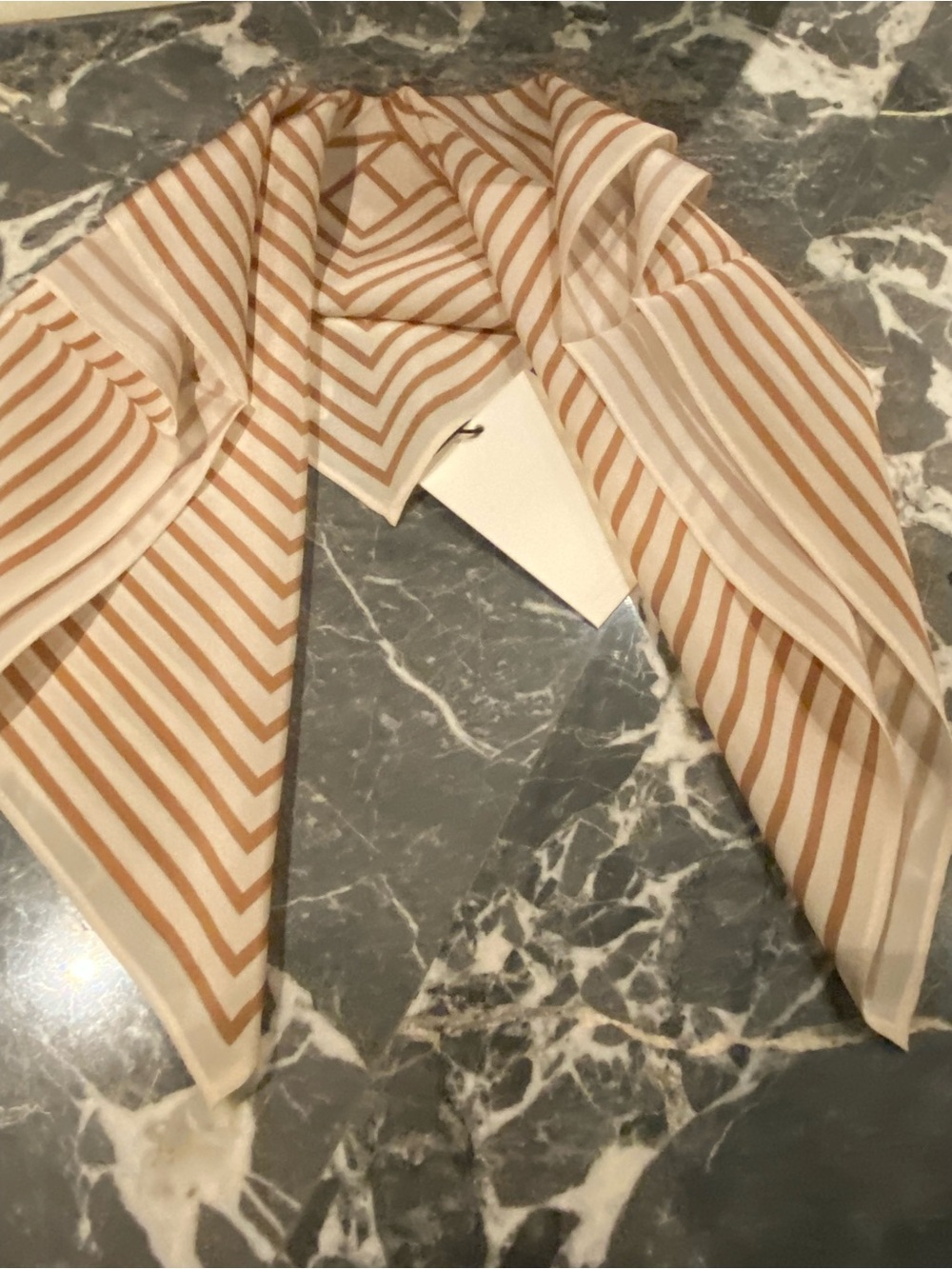 Toteme Cream and Tan Striped Geometric Silk Scarf - Picture 5 of 10
